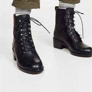 Madewell Patti Black Leather Lace-Up Boot Size 7.5